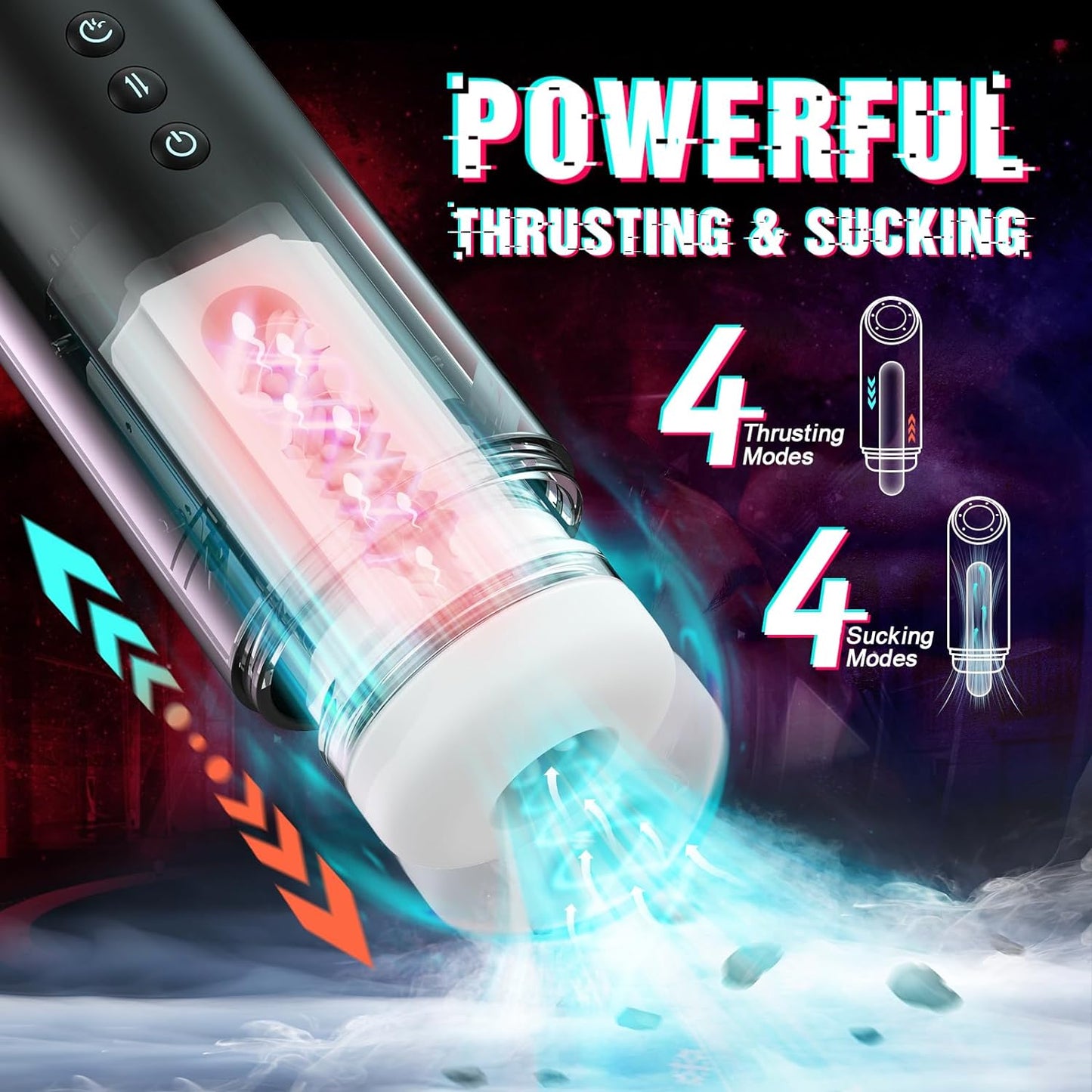 Masturbateur masculin automatique à affichage LED avec 4 modes de poussée, 4 succion et 10 modes de vibration 