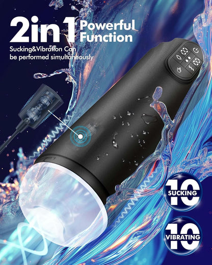 2 IN 1 Automatic Masturbator Blowjob Stroker Penis Pumps with 10 Vibrating & Suction