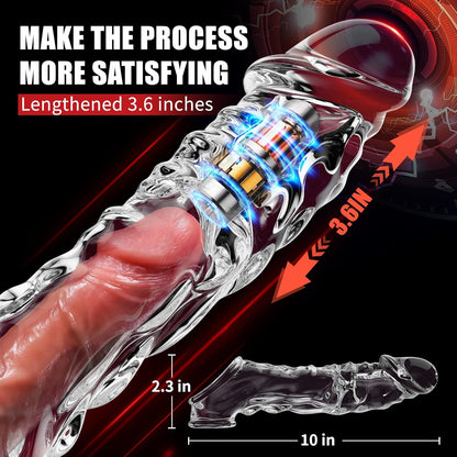 3.6 inch Clear Penis Sleeve Cock Vibrator with 10 Vibrating Modes