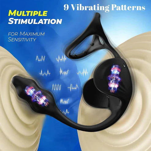 3 in 1 Anal Testicle Vibrator Penis Ring Prostate Stimulator Massager with 9 Vibration Modes