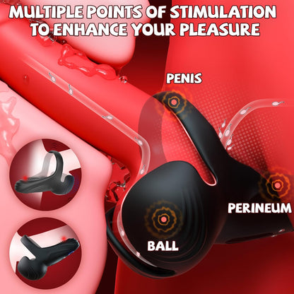 Triple Stimulations Penis Trainer Vibrator Cock Ring with 10 Intense Vibration Modes