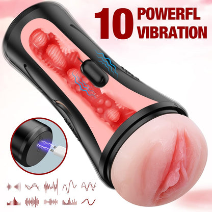 10 Vibration Modes Realistic Masturbation Cup Plump Stroker