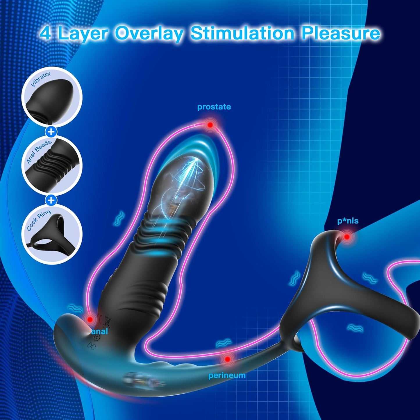3 IN 1 Prostate Massager Anal Vibrator Butt Plug Stimulator with 10 Thrusting Modes
