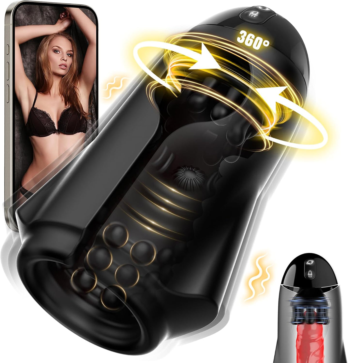 App-controlled Penis Trainer Vibrator Glans Stimulator with 9 Rotation & Vibration Modes