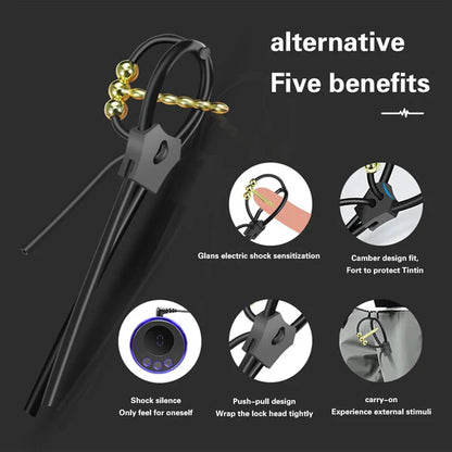 Electric Shock Cock Ring Plug Kit SM Male Chastity Cage Expander