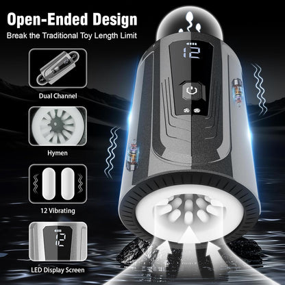 Open-Ended Automatic Masturbator Pocket Pussy Penis Vibrator with 12 Vibrating Modes