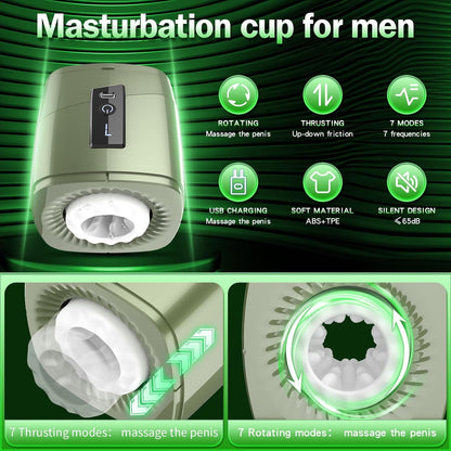 Stroker de tasse de masturbation à double extrémité ouverte avec écran LCD avec 7 modes de poussée et de rotation 