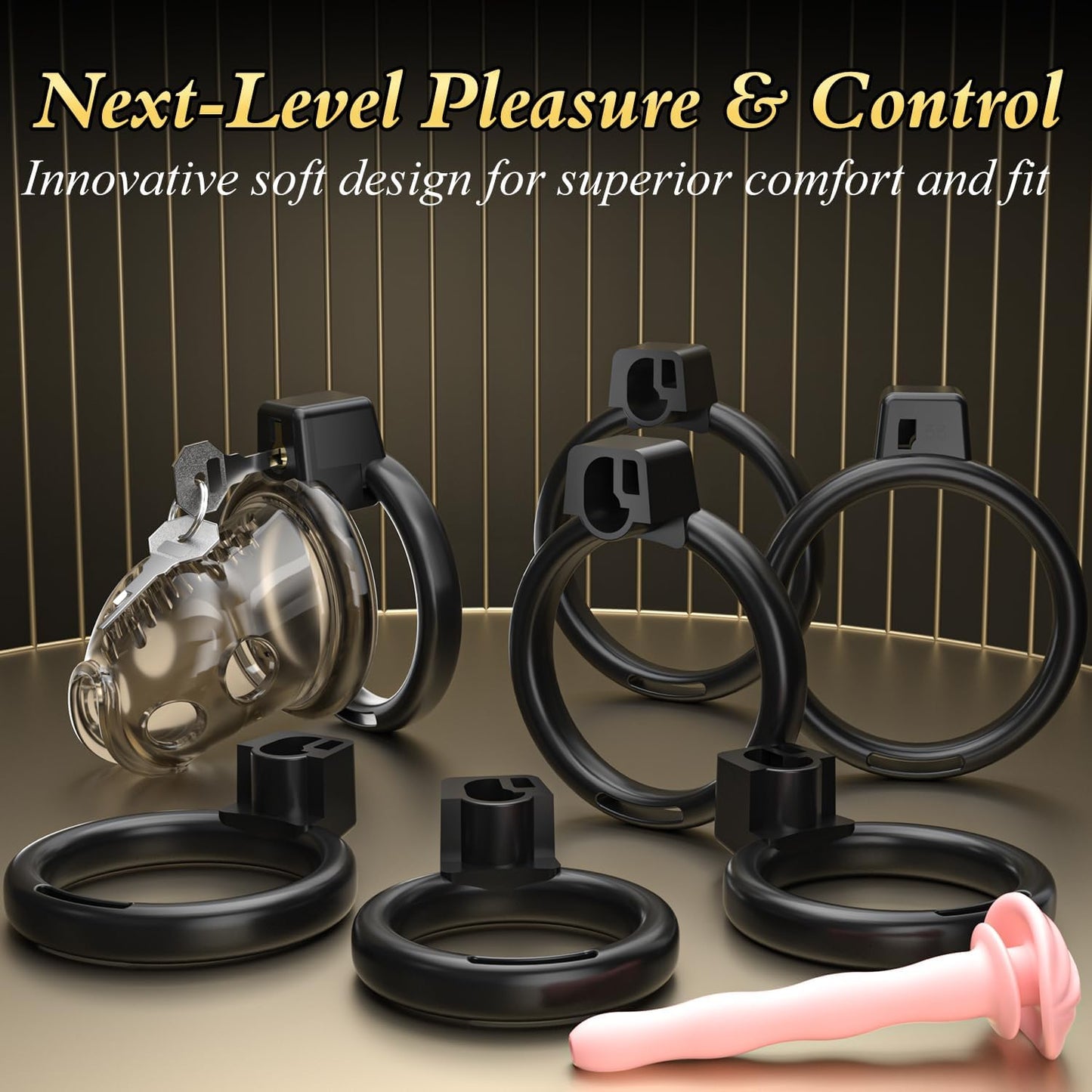 Lightweight Penis Cage Bondage Chastity Device with 6 Sizes Penis Rings