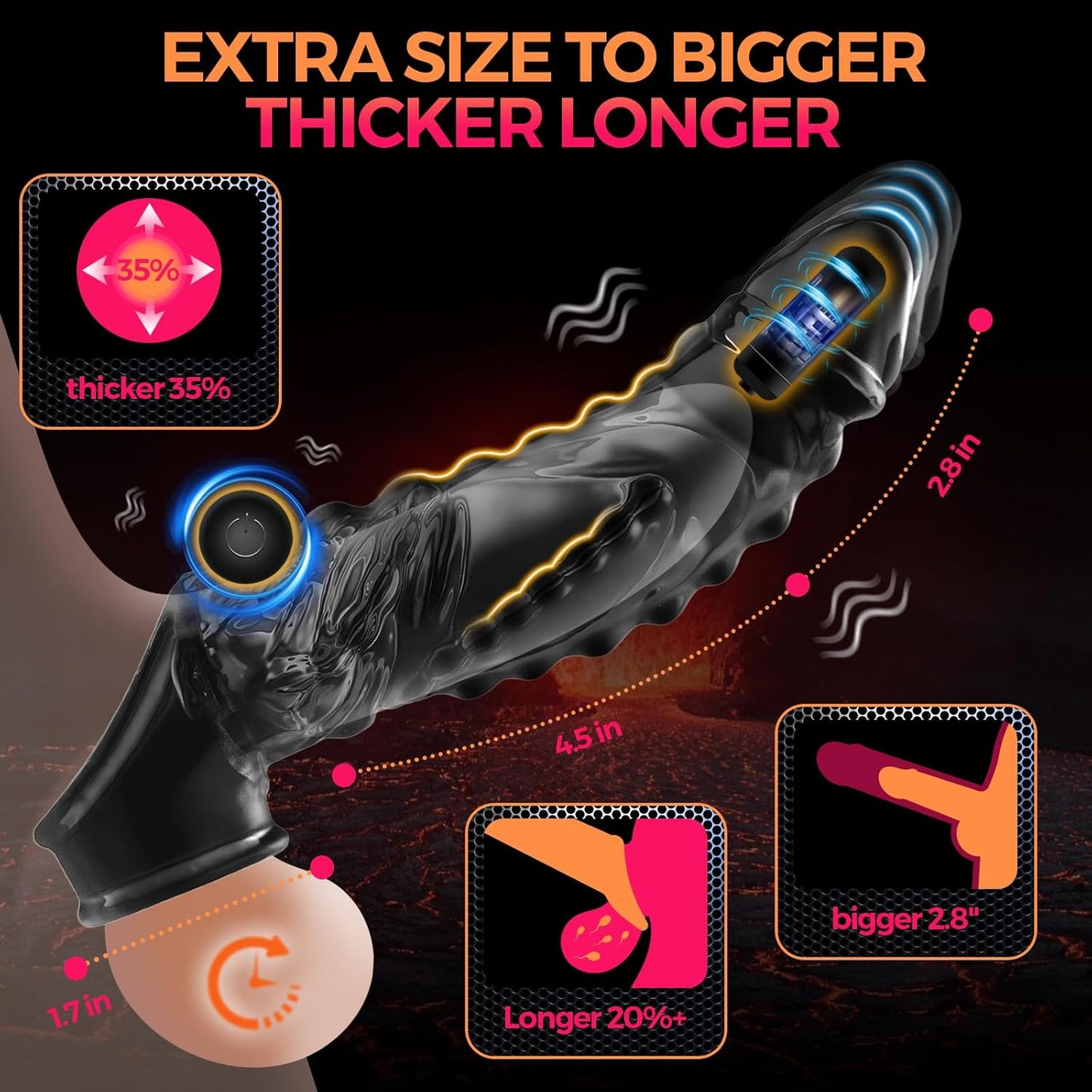 3 in 1 Black Clear Dragon Penis Sleeve Cock Sleeve Enlarger with Three Bullet Vibrators
