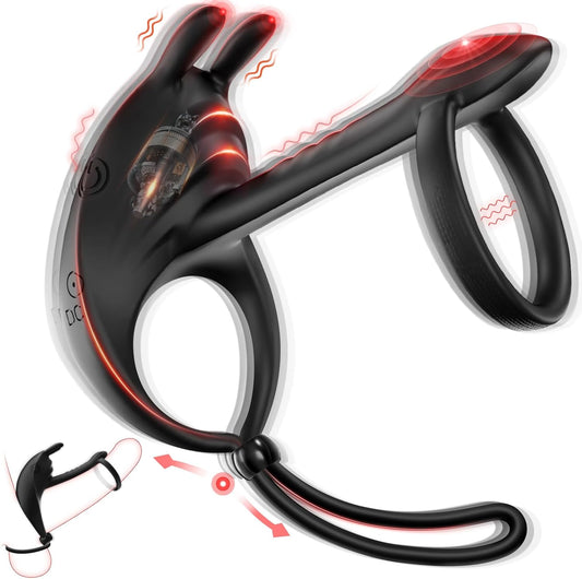 3 IN 1 Adjustable Penis Ring Male Vibrator with 7 Vibration Modes