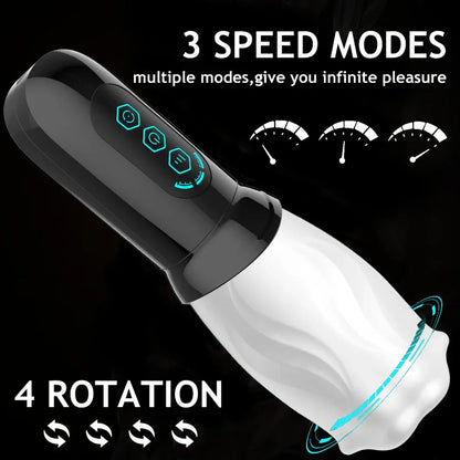 Electric Penis Stroker Blowjob Masturbator with 3 Vibration & 4 Rotation Modes