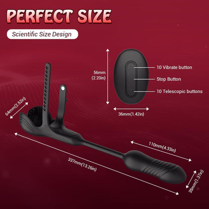 3 IN 1 Prostate Stimulation Cockring Testicle Vibrator Anal Toy with 10 Thrusts & Vibrations