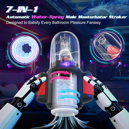 7 IN 1 Automatic Water-Spray Rotating Vibrating Blowjob Sex Machine Penis Stroker Trainer