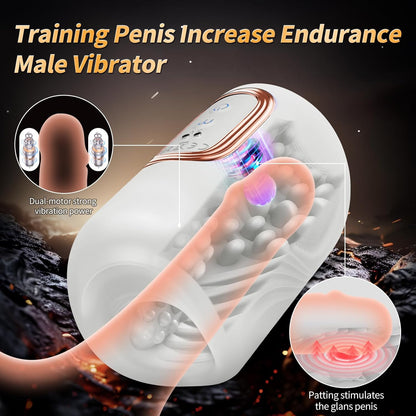 Squeezable Penis Trainer Vibrator Masturbator with 10 Tapping & Vibrating Modes