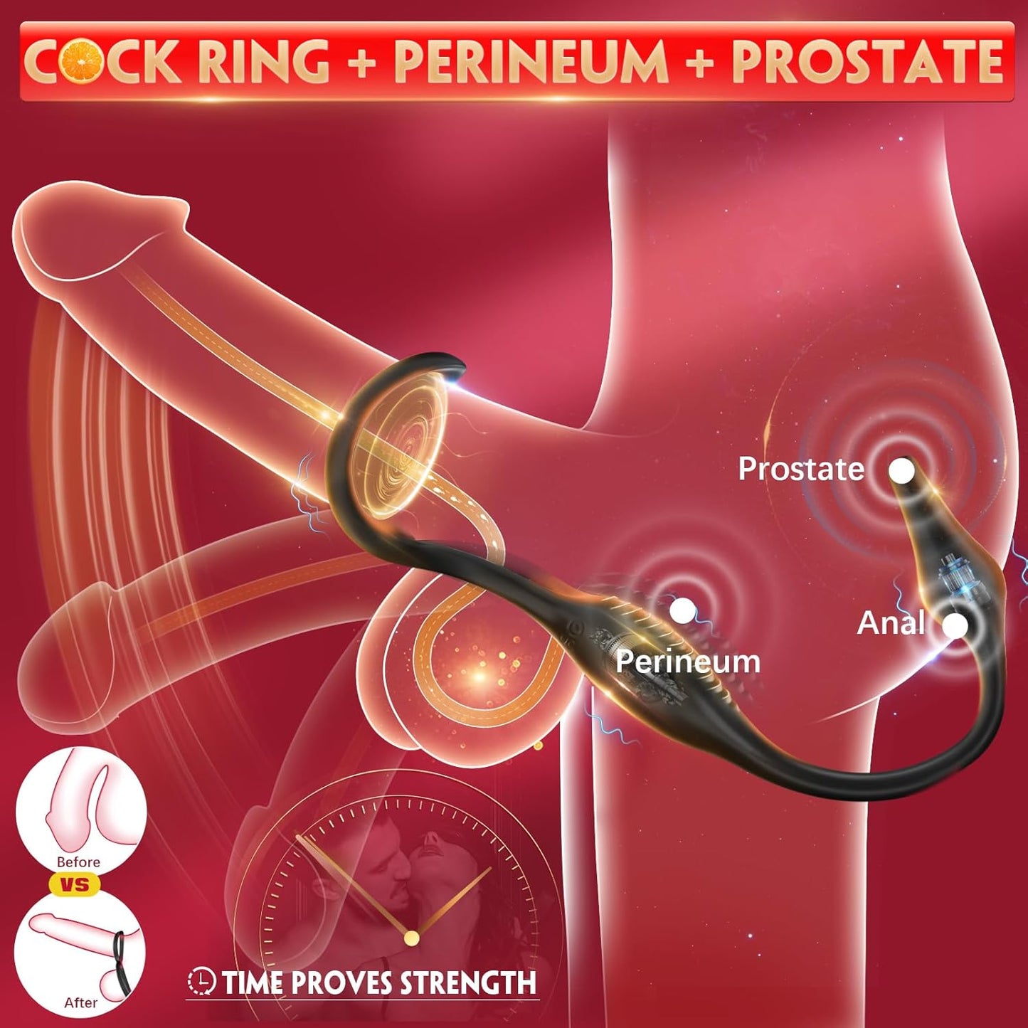4 in 1 Prostate Massage Anal Vibrator Penis Ring with 7 Vibrations Modes