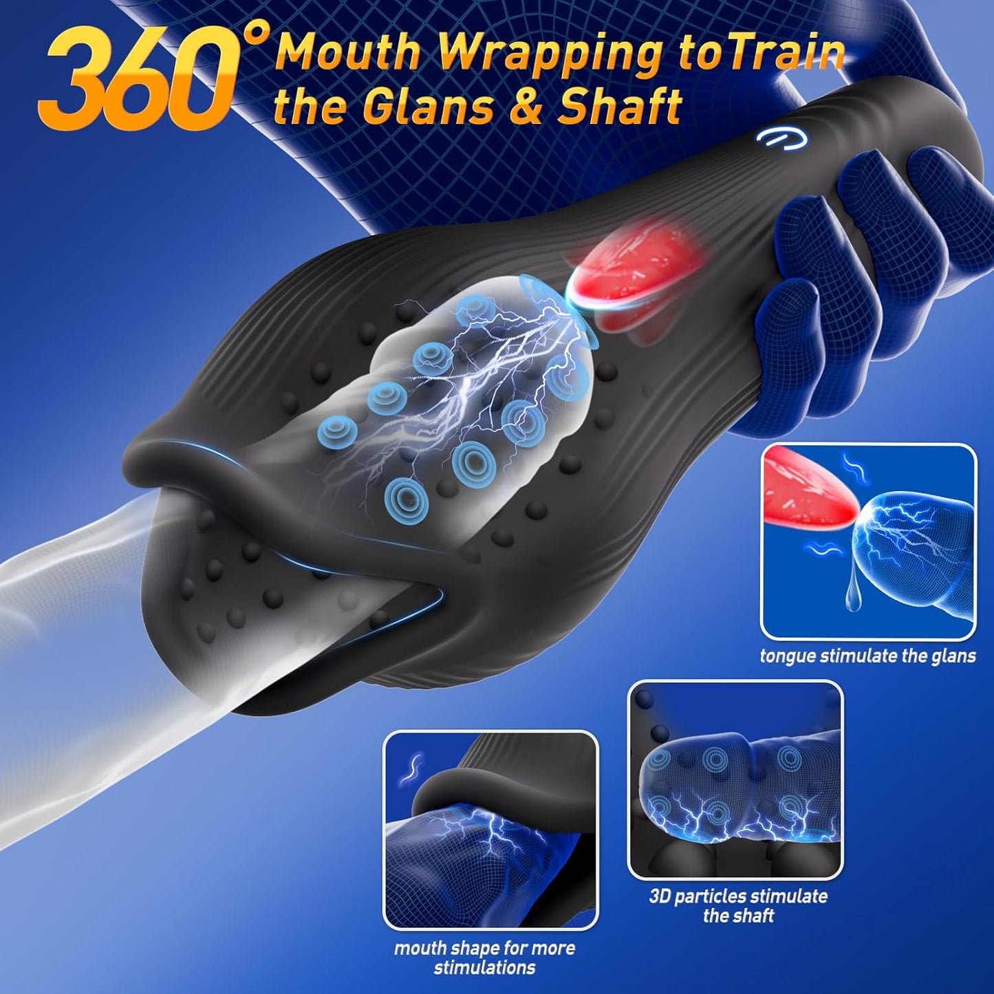 Electric Penis Trainer Vibrator Masturbator with 10 Vibrating & Tongue Teasing Modes