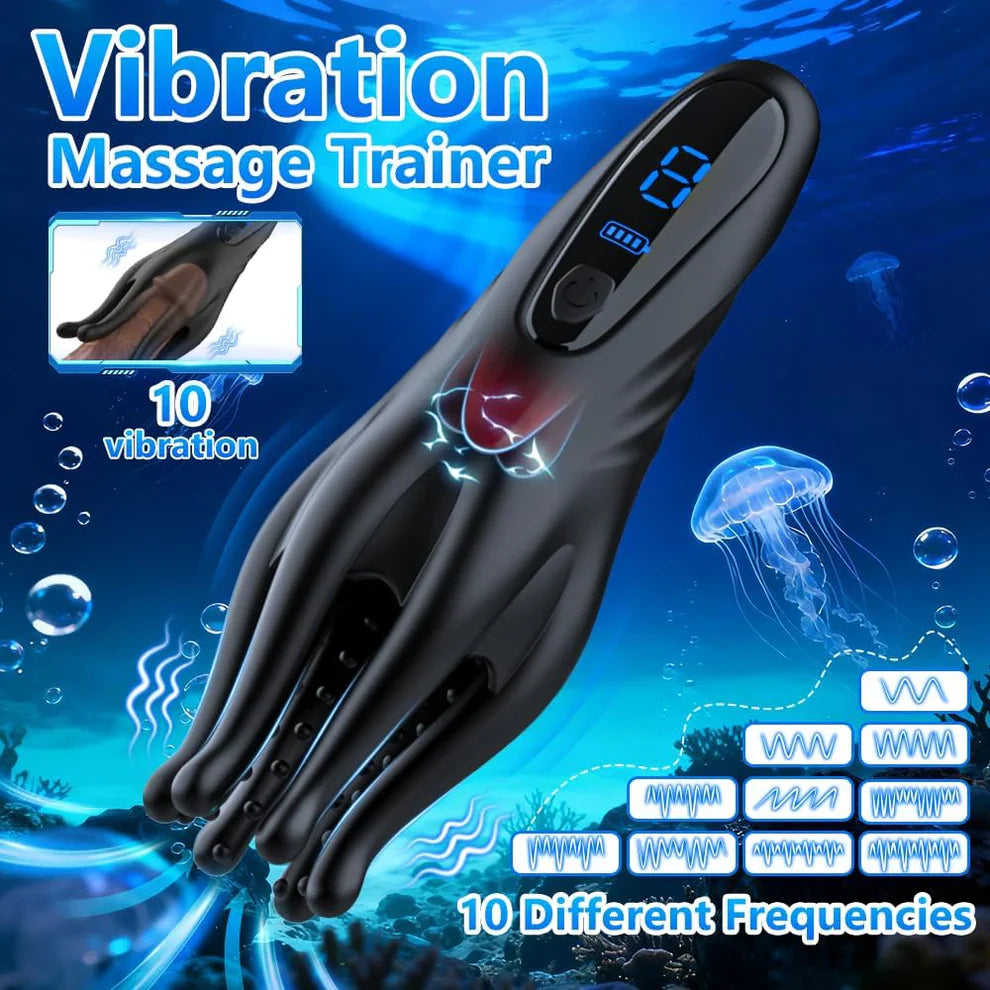 Fully Wrapped Penis Trainer Tentacle Vibrator Stroker with 10 Vibration Modes