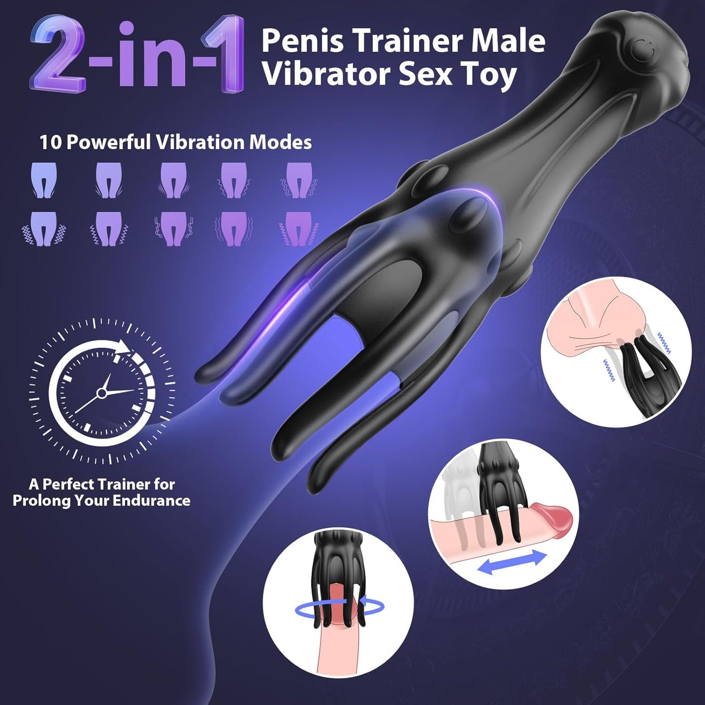 360°Wrappe Penis Vibrator Trainer Glans Stimulator with 10 Vibrations