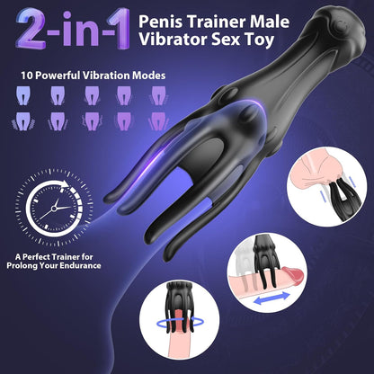 360°Wrappe Penis Vibrator Trainer Glans Stimulator with 10 Vibrations