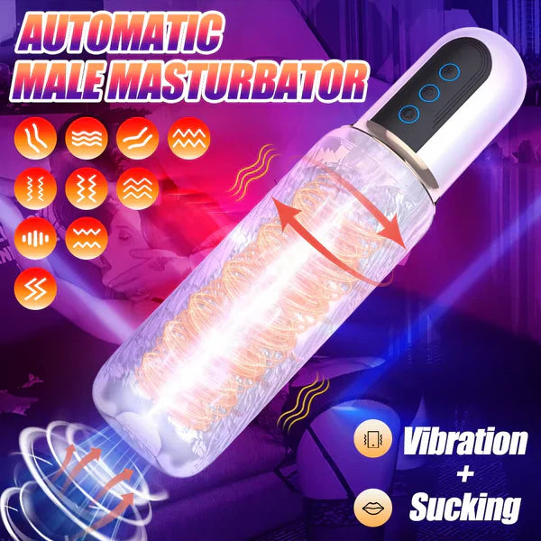 Automatic Masturbator Penis Trainer Stroker with 10 Vibrating & Thrusting & Rotating Modes