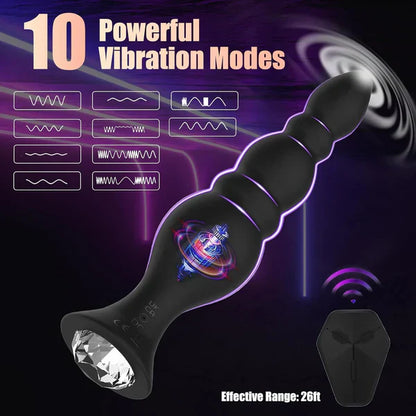Remote Control Anal Beads Butt Plug Prostate Massager with 10 Powerful Vibrations