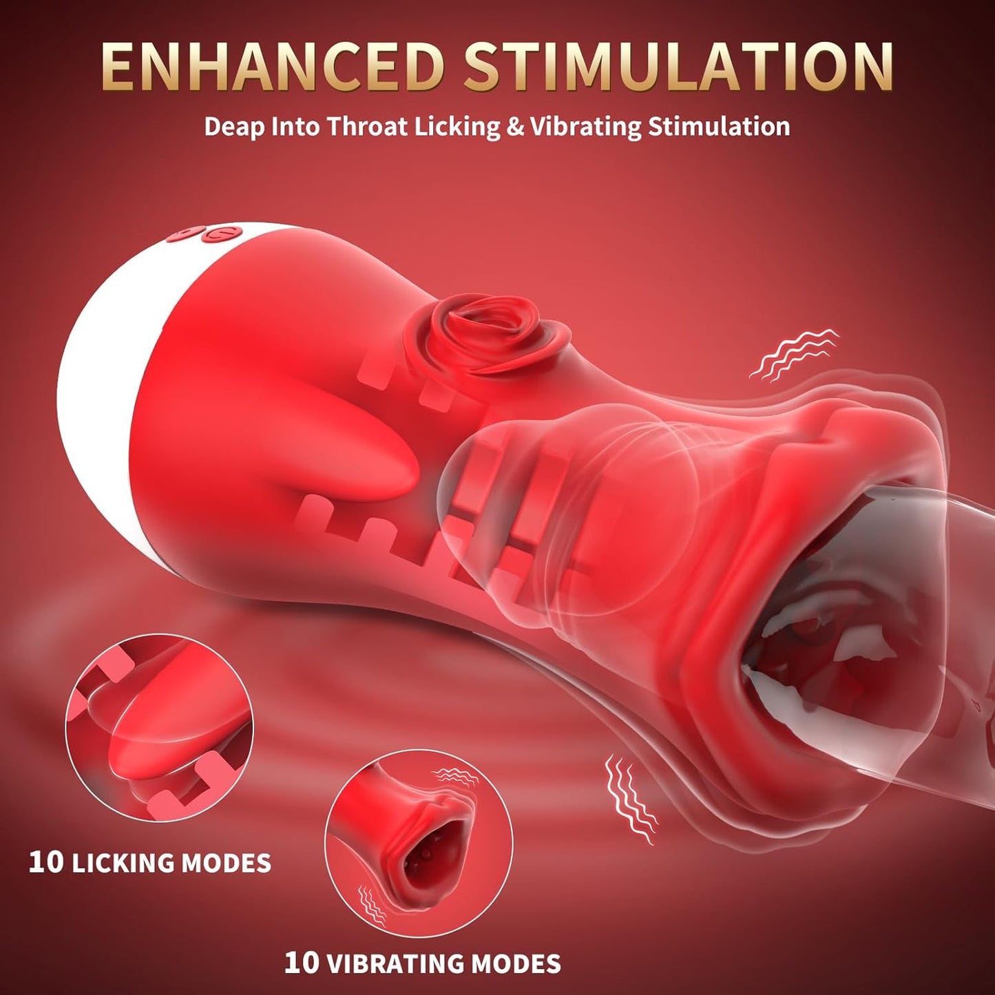 4 IN 1 Male Masterbator Penis Trainer with 10 Licking Modes & 10 Vibrating Modes