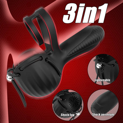 3 IN 1 Cock Ring Testicular Stimulator Penis Trainer Vibrator with 10 Vibration Modes