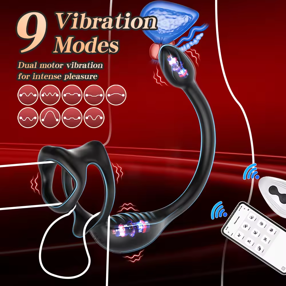 Penis Vibrator Prostate Massager Vibrating Cock Ring with 9 Vibration Modes