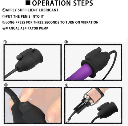 Manual Vacuum Pump Glans Vibration Penis Stimulator with 10 Vibration Modes