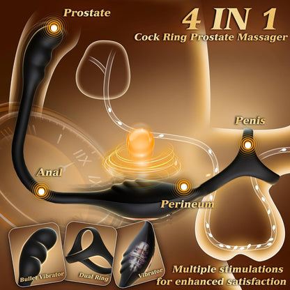 Prostate Massager Anal Toys Butt Plug with Vibrating Cock Ring with 10 Intense Vibrations