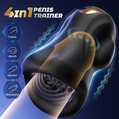 4 IN 1 Penis Trainer Stimulator Blowjob Masturbator with 9 Vibrating Modes & 3 Motors