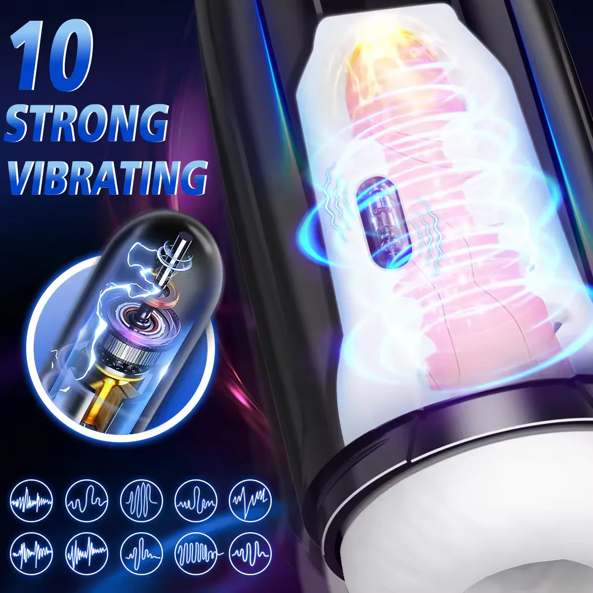 3 IN 1 Automatic Masturbator Stroker Blowjob with 10 Vibrating & Sucking & Thrusting Modes