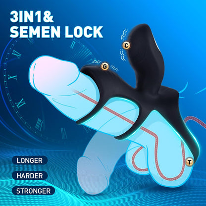 3 in 1 Penis cock Ring with Triple Rings & 10 Vibrating Stimulation