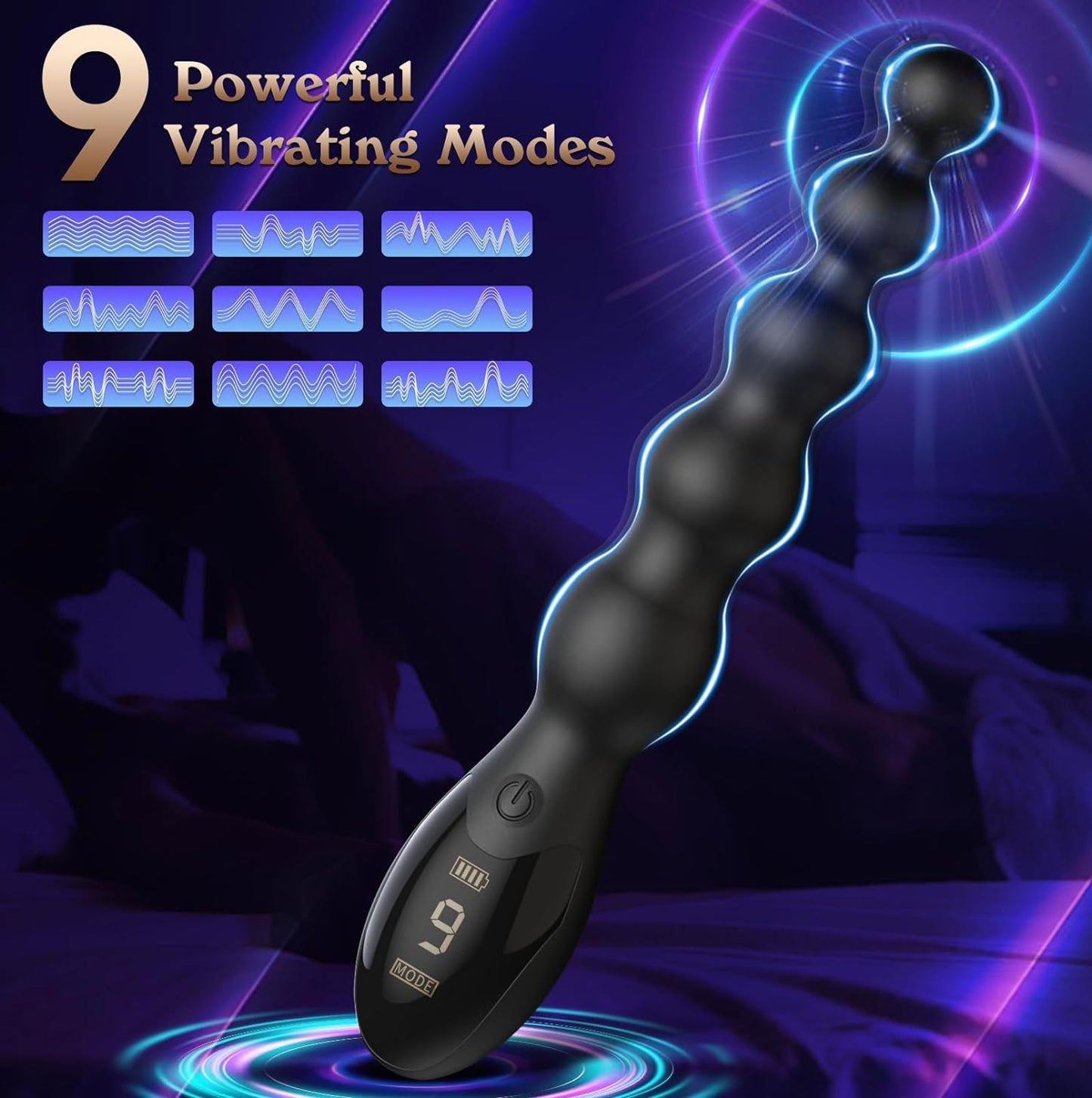 Vibromasseur à perles anales pour adultes avec 9 modes de vibration puissants 