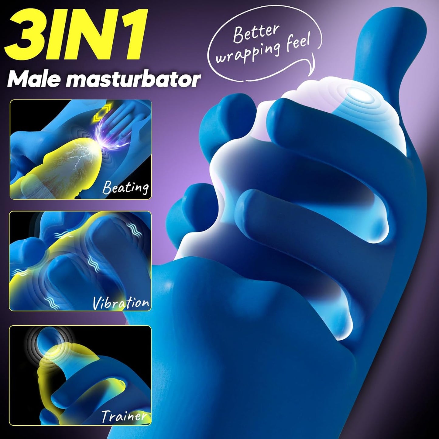 360° Tentacle Wrap Penis Vibrator Glans Trainer Stroker with 10 Beating & 10 Vibrations Modes