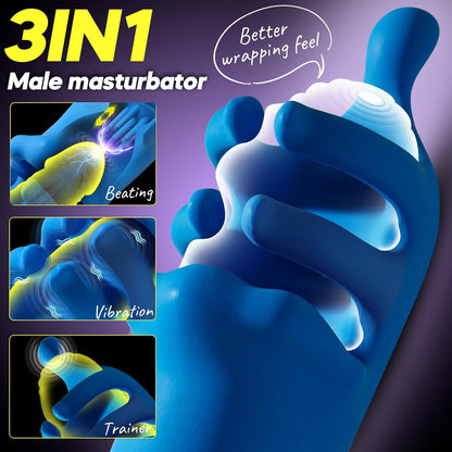 360° Tentacle Wrap Penis Vibrator Glans Trainer Stroker with 10 Beating & 10 Vibrations Modes