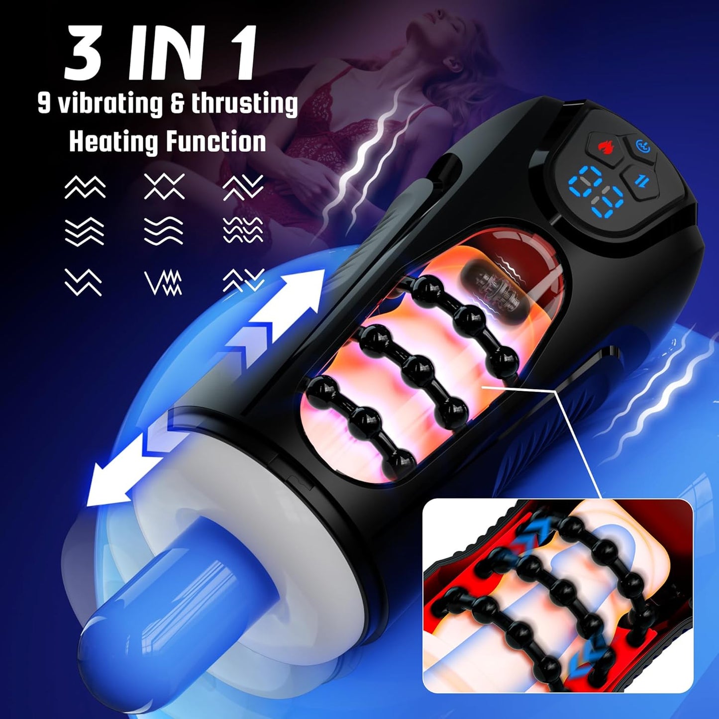 Hands-Free Stroker Blowjob Masturbator with 9 Thrusting & Vibrating Modes