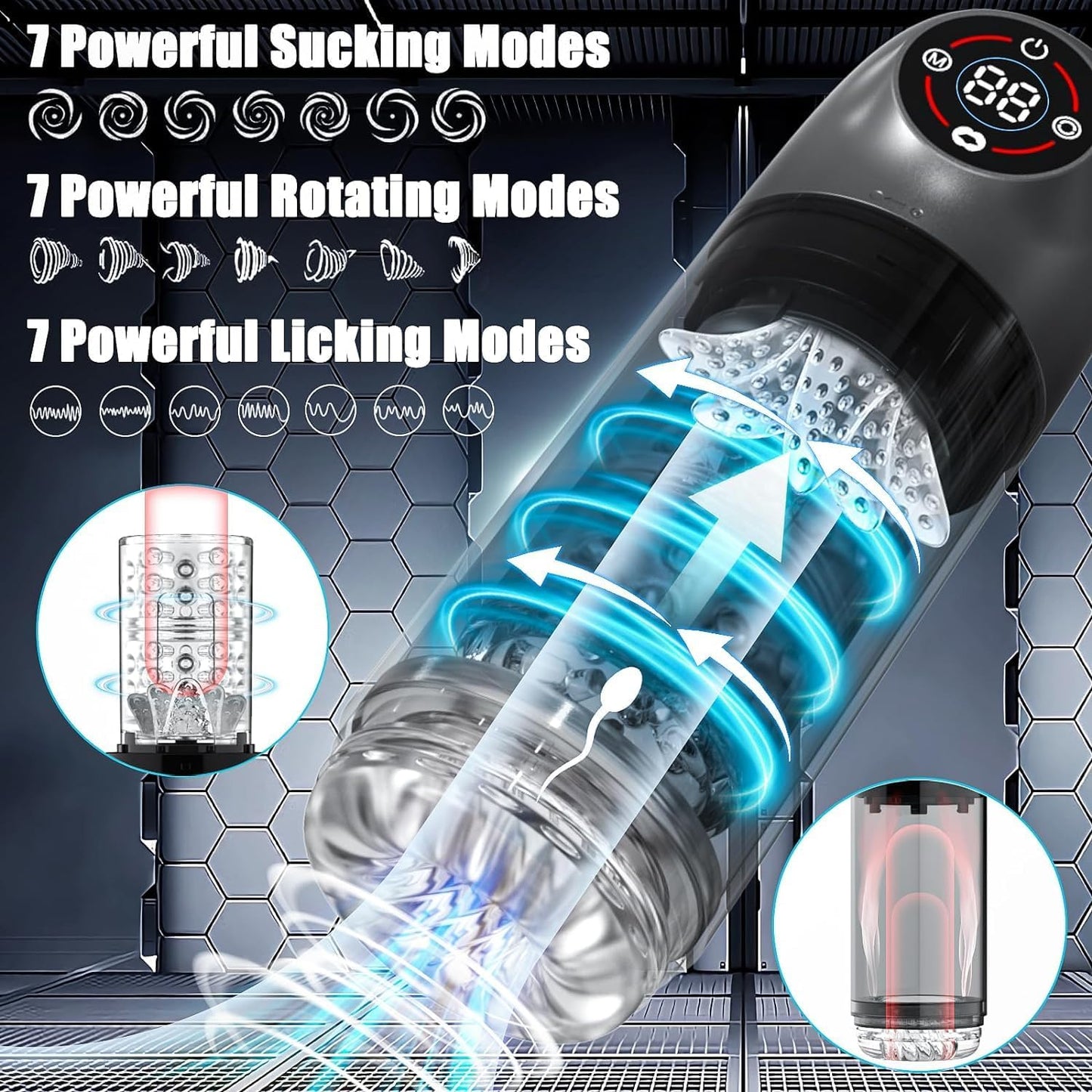 Automatic Masturbator Penis Pump with 6s Vacuum Pump 7 Rotating 7 Sucking 7 Licking