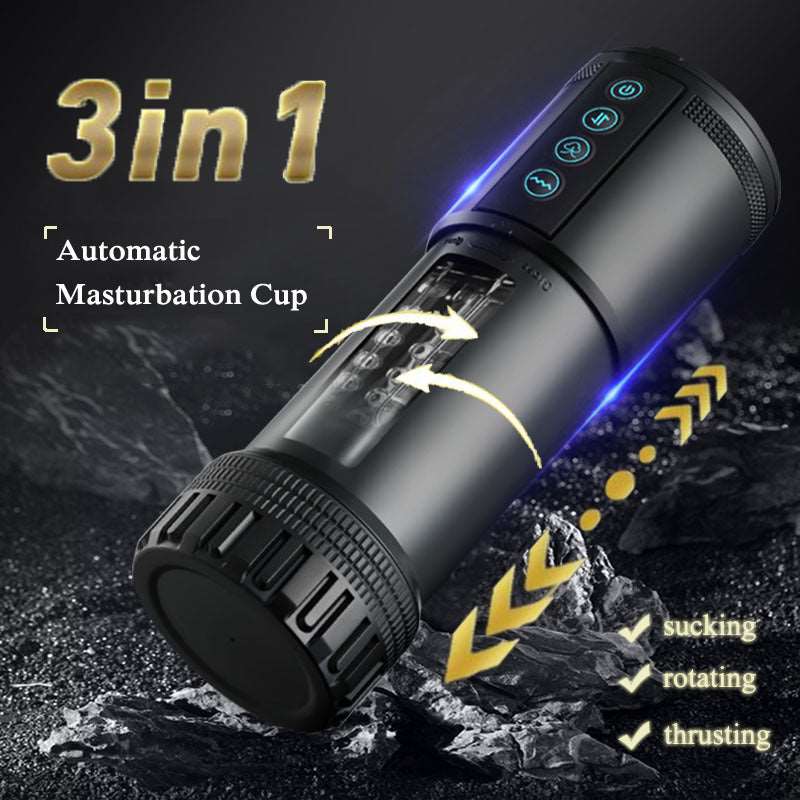 3 in 1 Oral Sex Male Masturbation Cup with 5 Sucking 5 Telescoping 10 Vibrating Modes