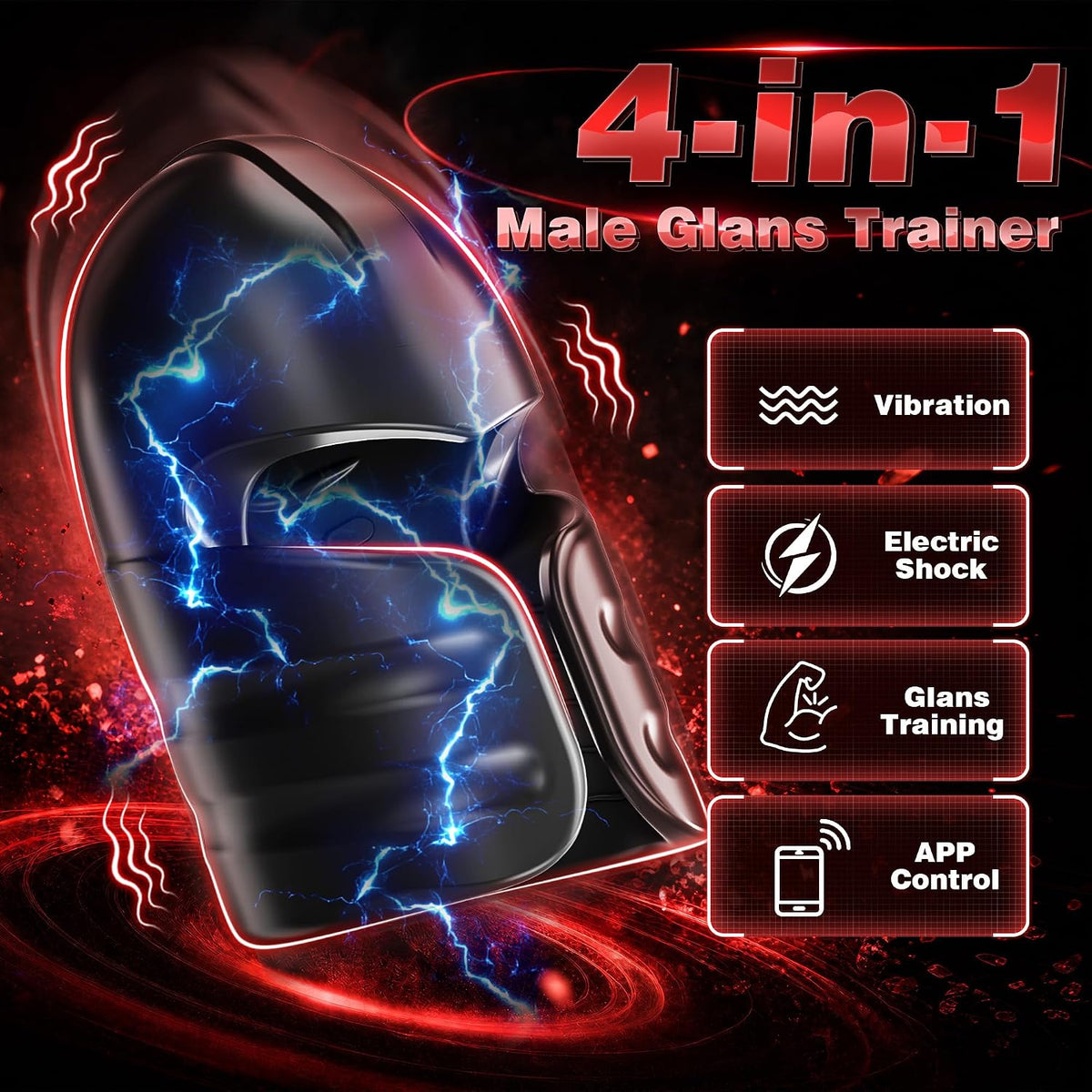 E-stim Glans Vibrator Penis Trainer Stimulator with 12 Vibration & 7 Electric Shock Modes