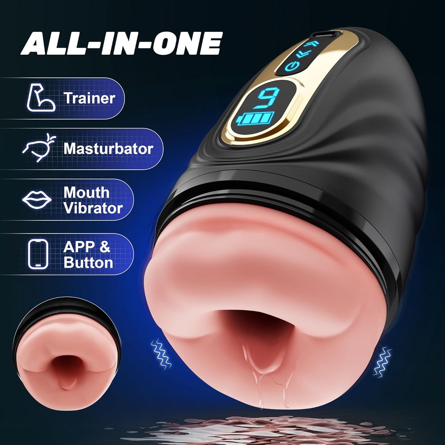 Mouth-Wrapped Penis Trainer Masturbator Sex Machine with  9 Vibrations