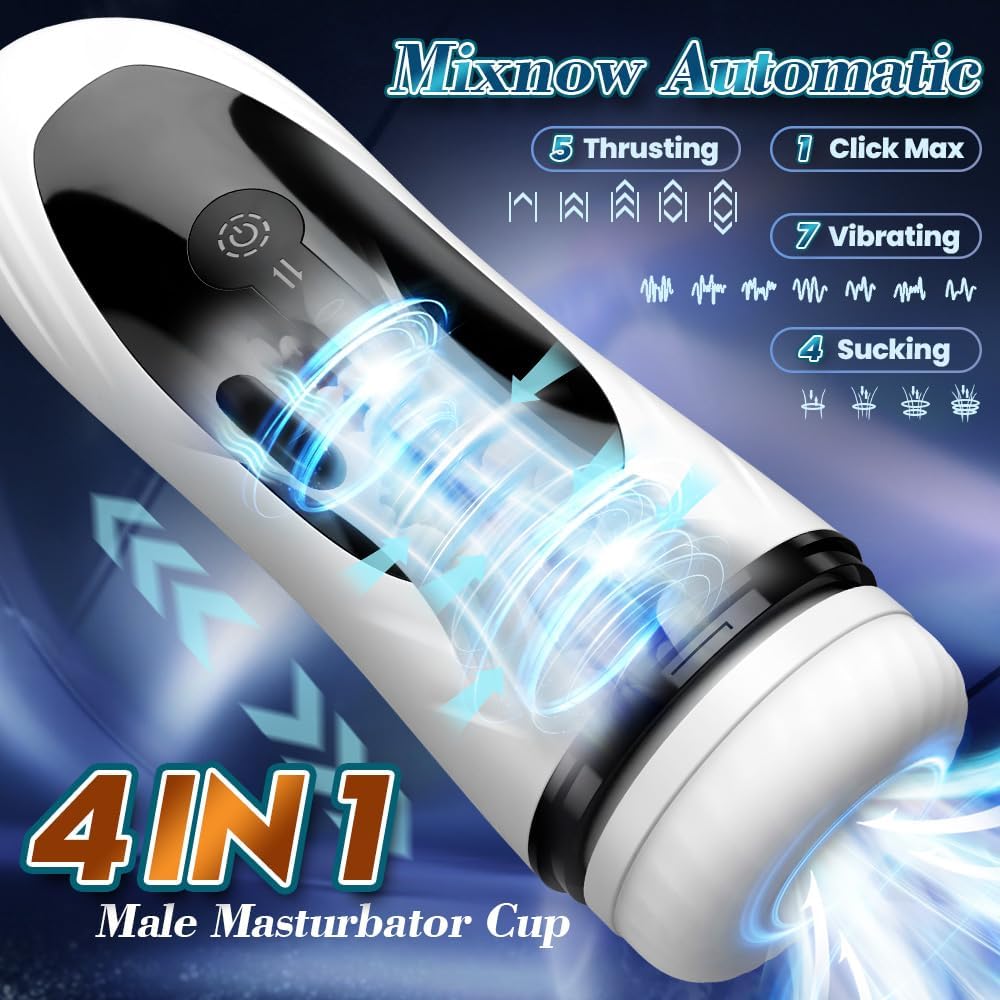 4 in 1 Automatic Male Masturbator Cup with with 5 Thrusting & 4 Sucking & 7 Vibration