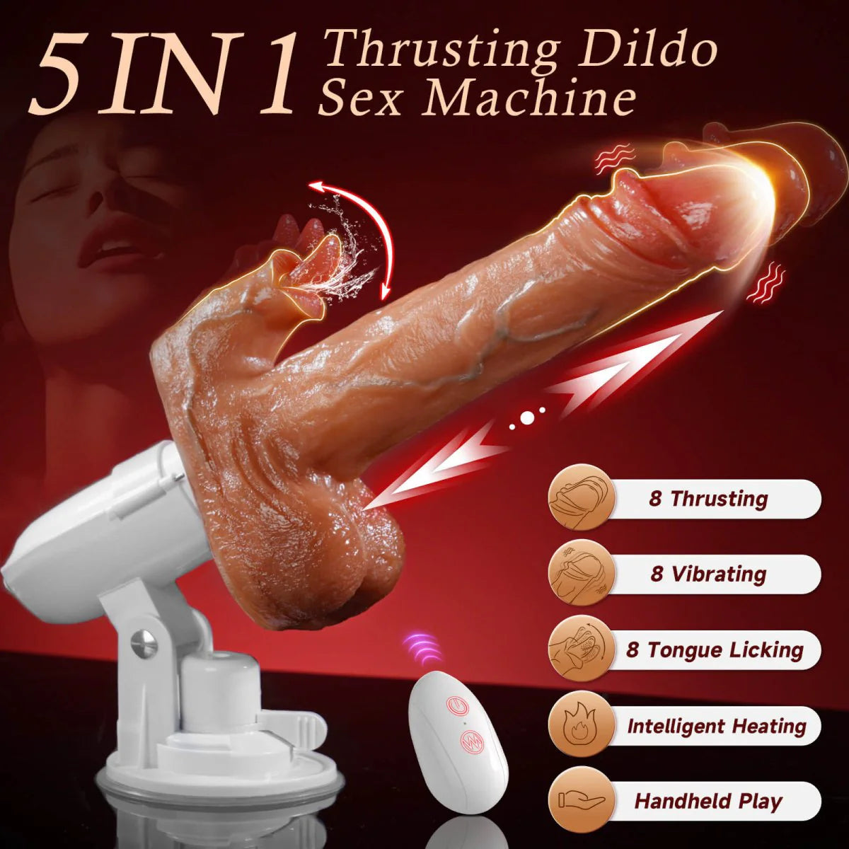 5 in 1 Realistic Smart Heating Dildo with 8 Vibrations & Thrusting Modes