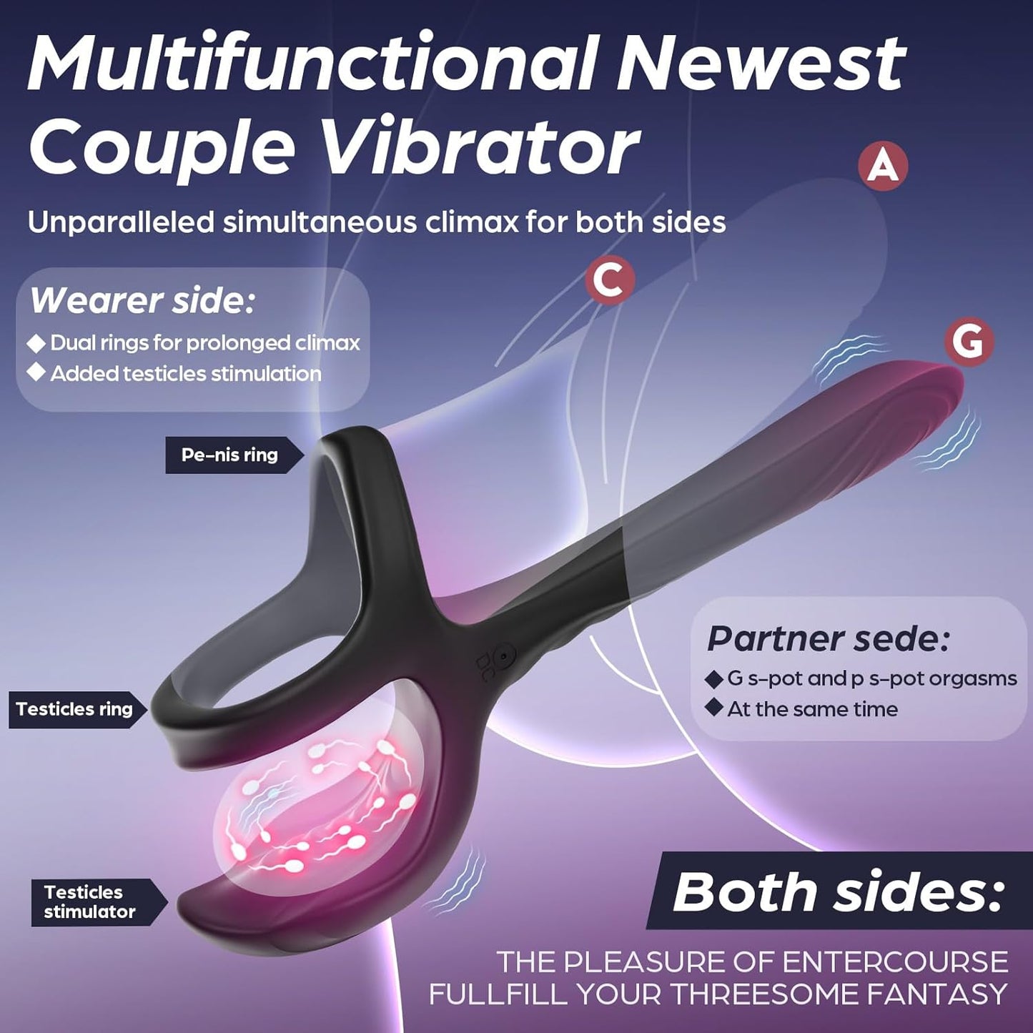Testicles Vaginal Stimulator Cock Ring Penis Trainer Vibrator with 10 Modes
