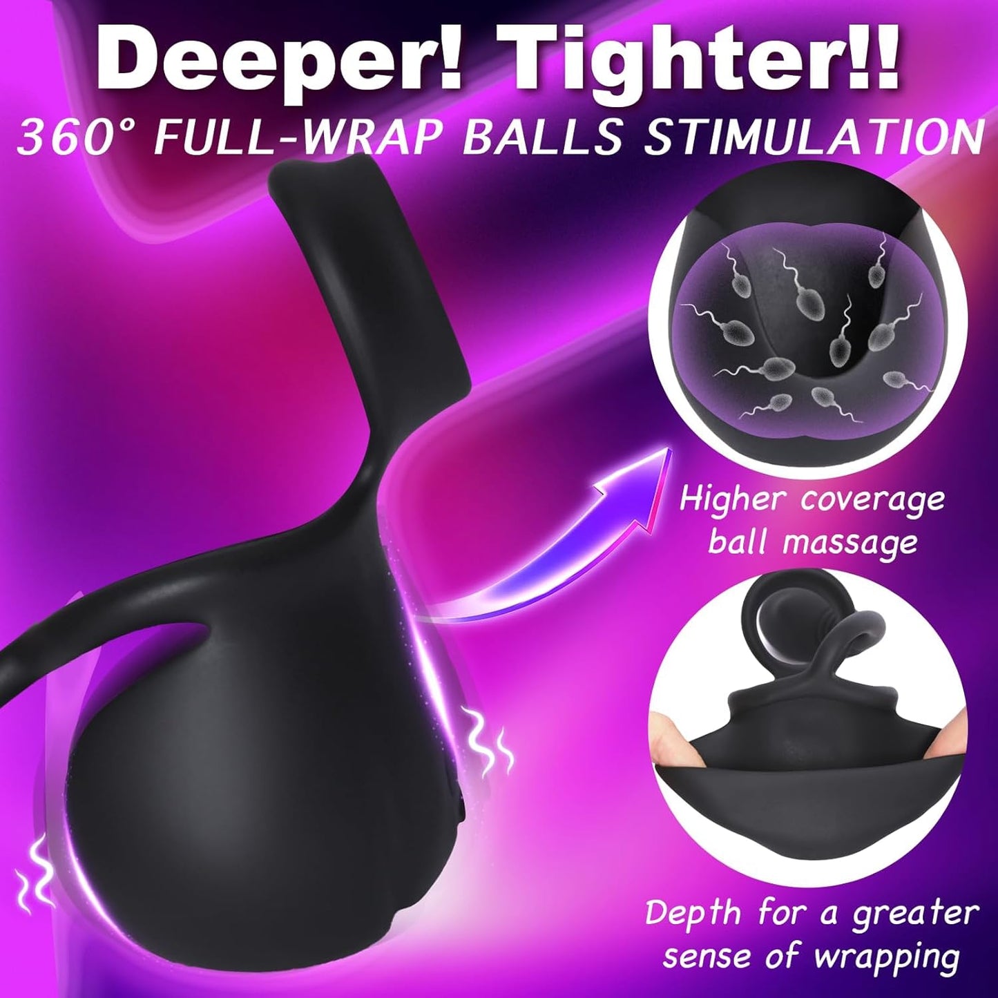 Portable Rolling Penis Trainer Stimulator Cock Ring with 9 Vibration & Rolling Modes