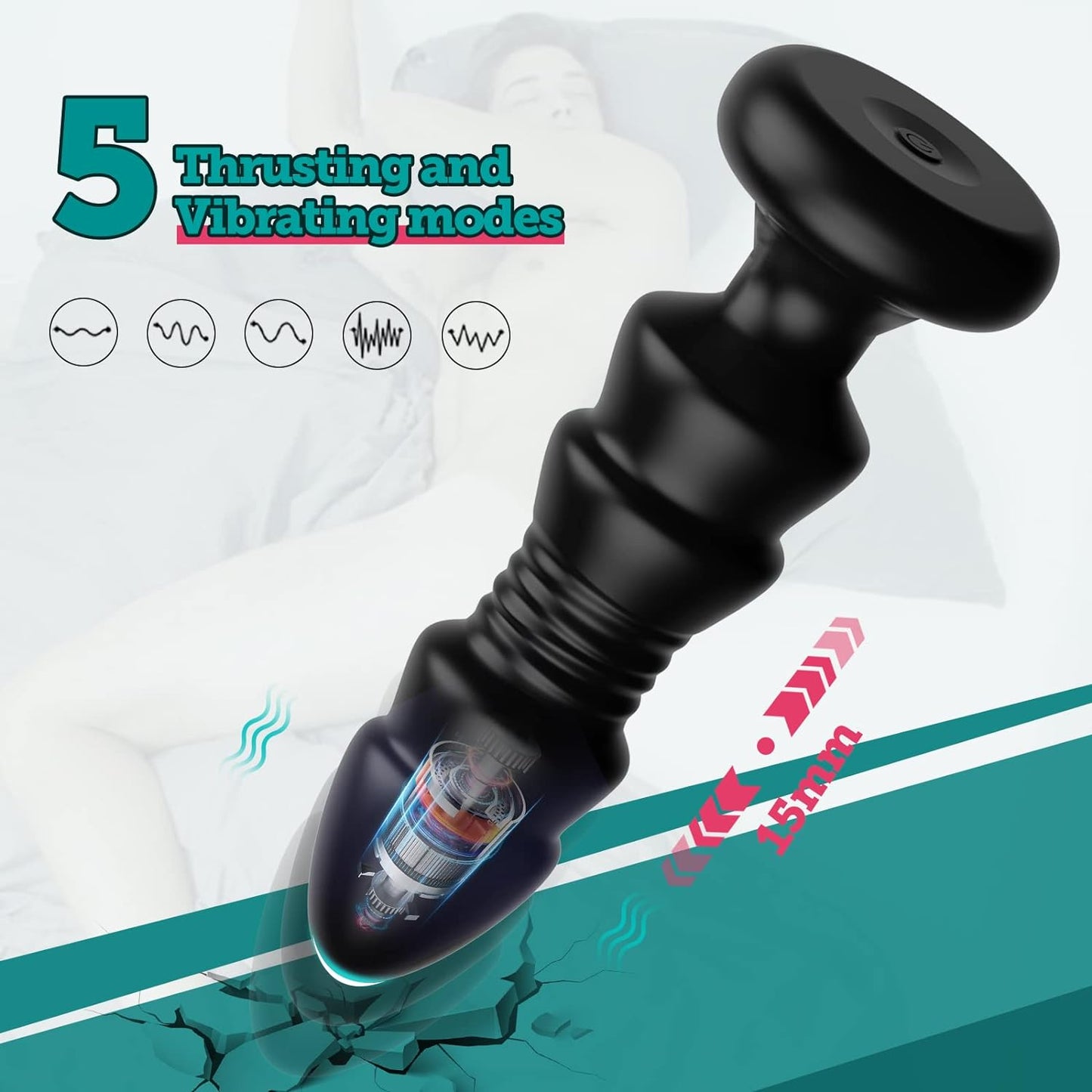 Thrusting Anal Vibrator Prostate Massager with 5 Vibrations & Thrusts