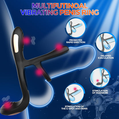 4 in 1 Penis Ring G-spot Clitoral Stimulator Cock Ring  with 10 Vibration Modes