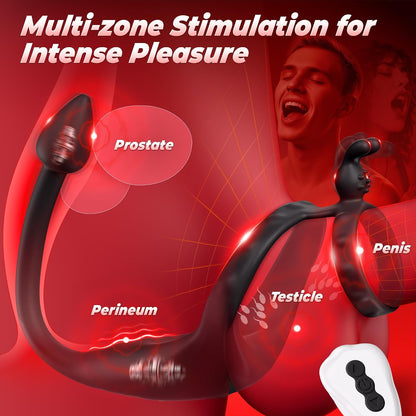 4 IN 1 Prostate Massager Anal Vibrator Penis Ring Taint Stimulator with 9 Vibration Modes