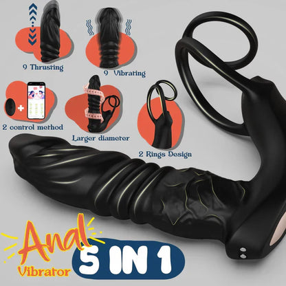 5 IN 1 Anal Vibrator Prostate Massager with 9 Thrusting & Vibrating Modes