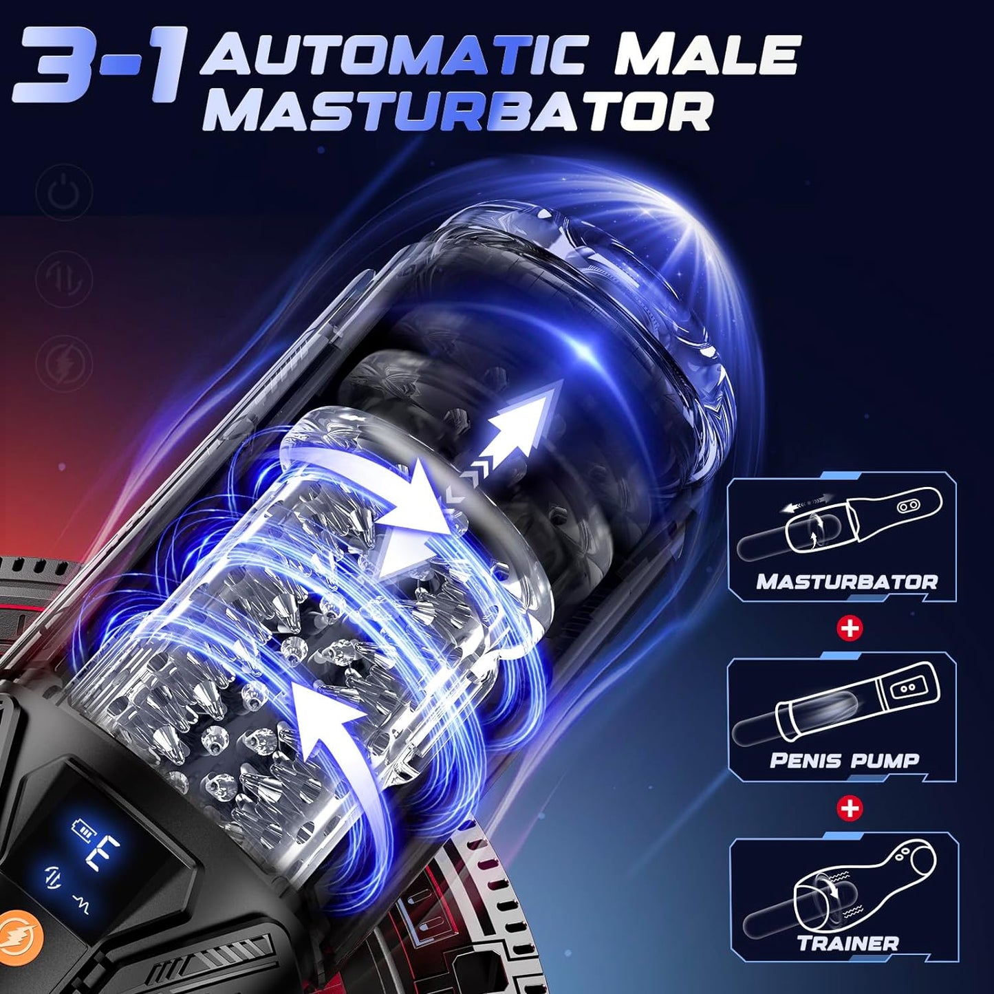 4 in 1 Automatic Male Masturbator Stroker with 7 Rotating & Thrusting & 10 Vibrating Modes